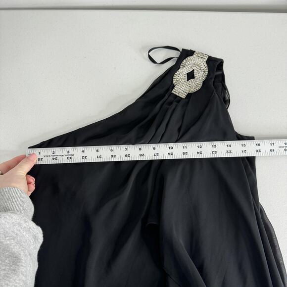 XSCAPE Dress Womens 4 Black One Shoulder Rhinestone Sash Gown Evening Formal - Picture 12 of 14